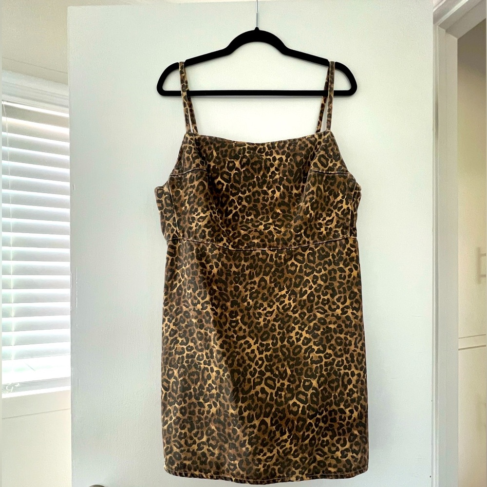 Zara Leopard Denim Mini Dress (XL)